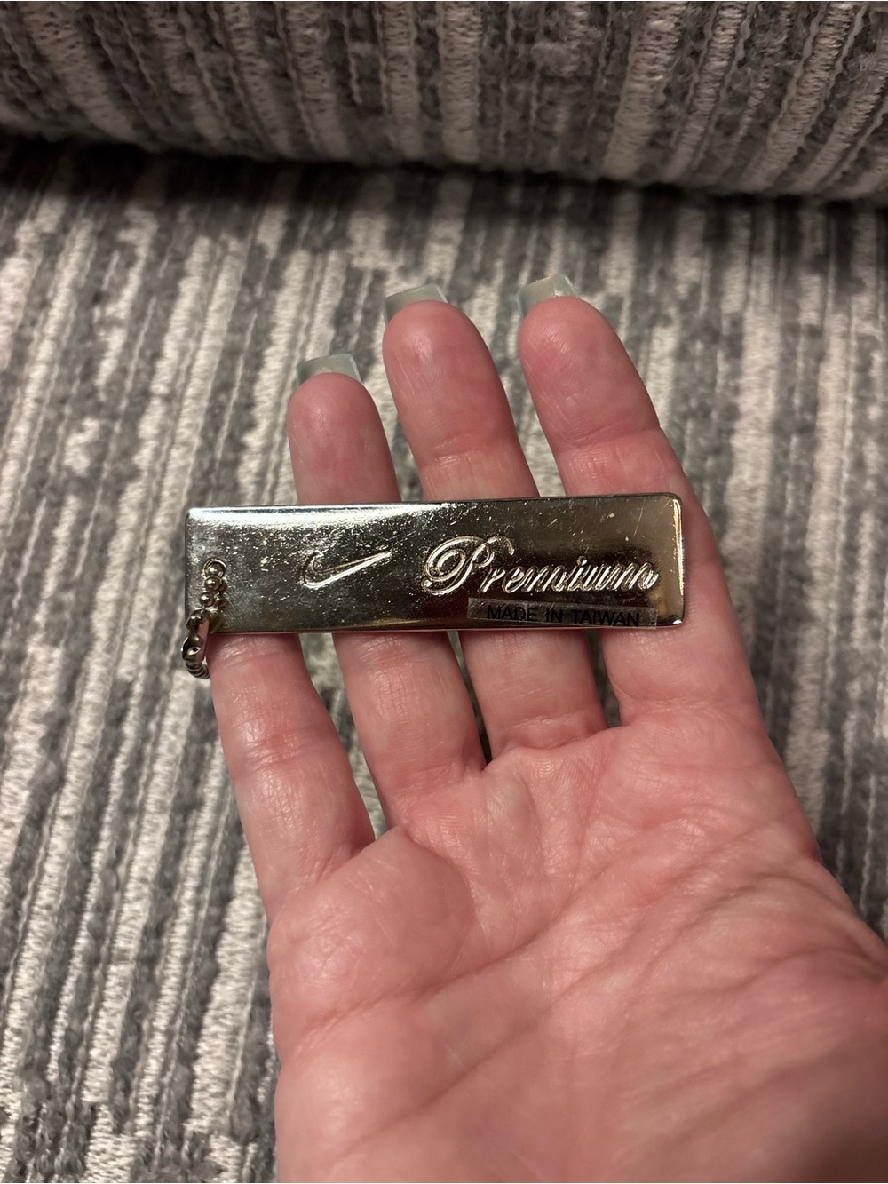 Nike Silver Tone Metal 'Premium' Keychain Bar